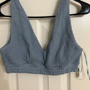Blue Waffle-Knit top with Wide Straps